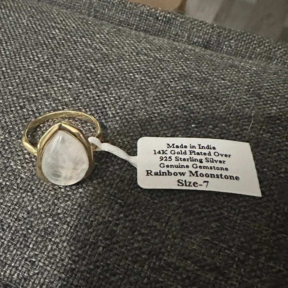 14K Gold Plated 925 Sterling Silver Rainbow Moonstone Ring 7 - Picture 8 of 13